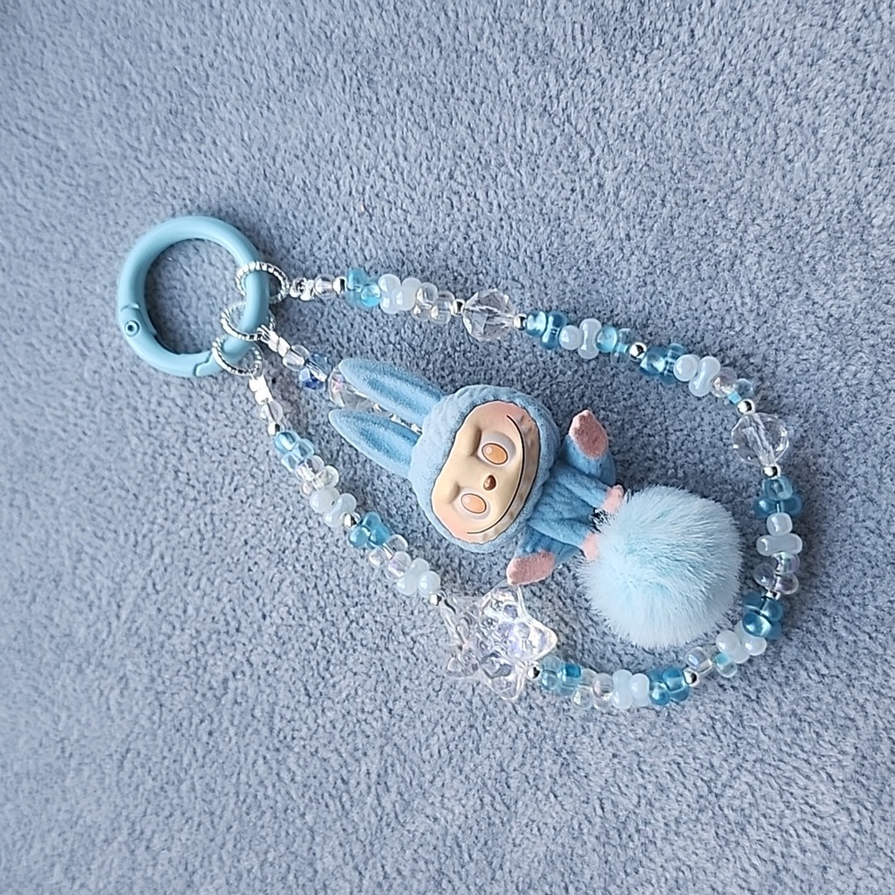 ®️Custom-made Blue Labubu Keychain with Beads & Pom Pom - Picture 4 of 4